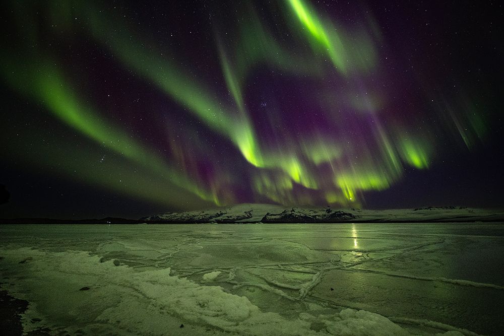 Iceland, Jokulsarlon Glacier Lagoon, Aurora Borealis